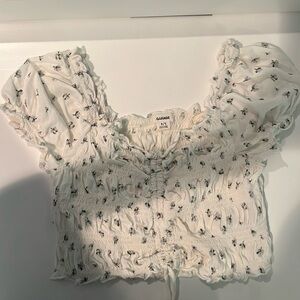 White Floral Short Sleeve Top